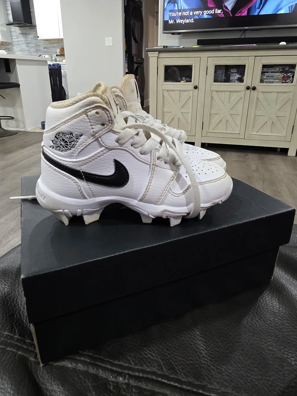 Nike Kids White and Black Cleat Sneakers
